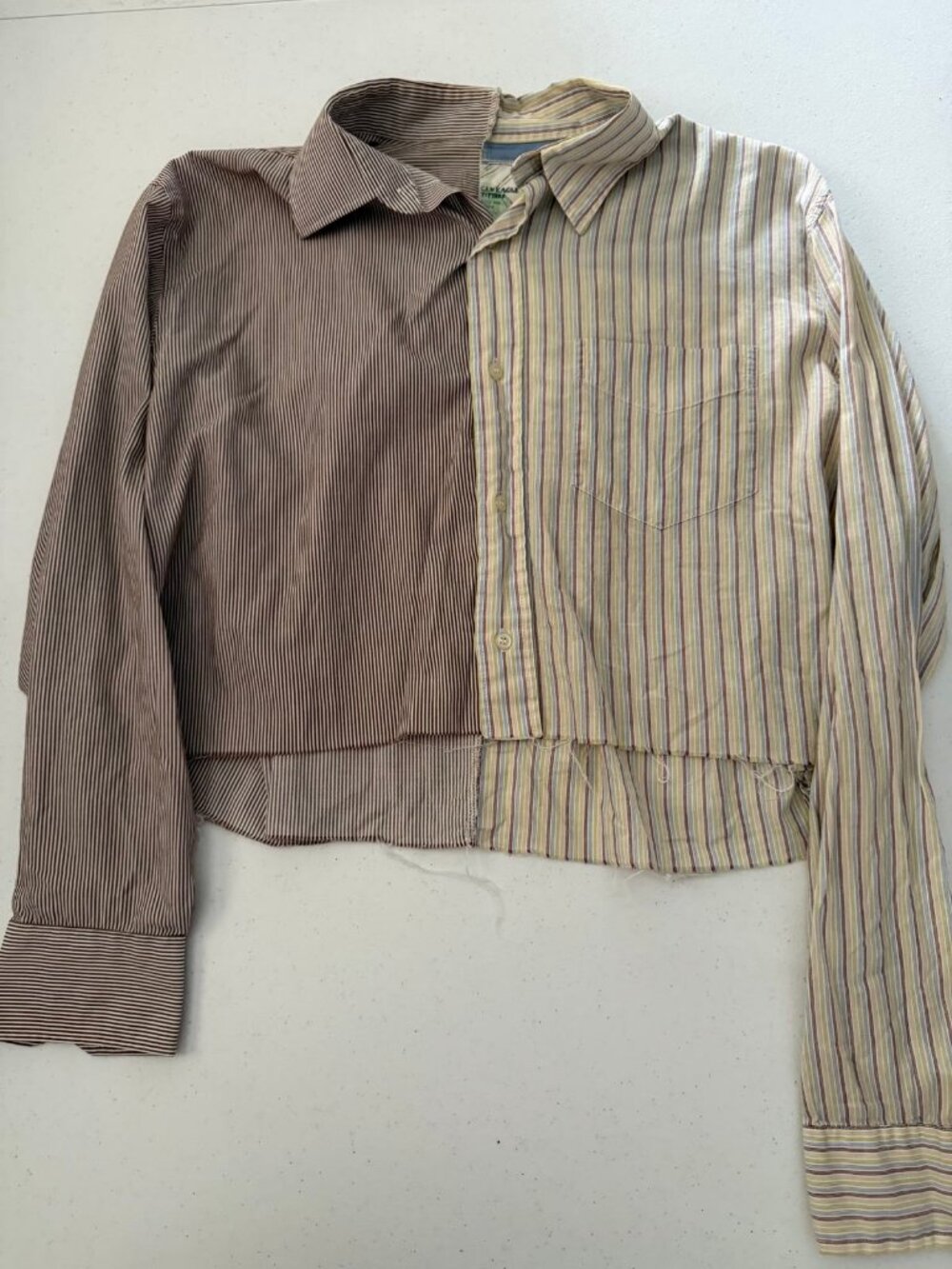 Custom Upcycled American Eagle Cropped Mixed Stripe Button Down S